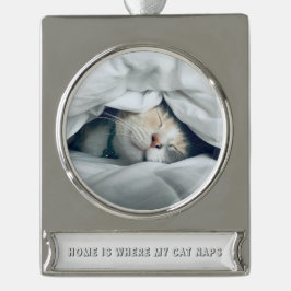 Home is waar mijn kat duwt aangepaste foto verzilverd banner ornament