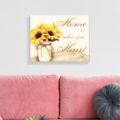 Home is waar Zonnebloem Mason Jar gewikkeld canvas Afdruk (Insitu (Woonkamer))