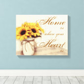 Home is waar Zonnebloem Mason Jar gewikkeld canvas Afdruk (Insitu (Houten vloer))