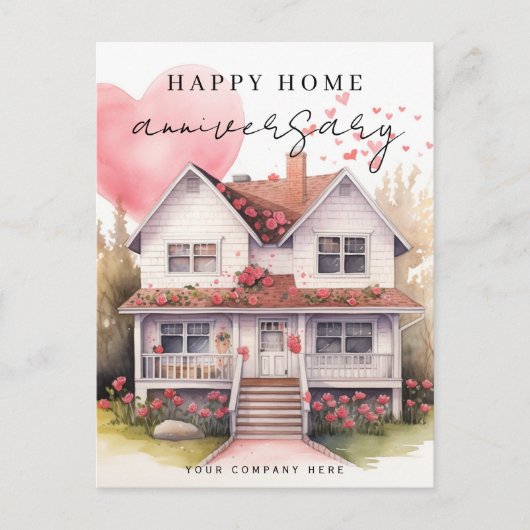 Home Jubileum Hart Waterverf Huis Realty Feestdagenkaart (Voorkant)