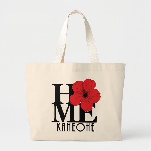 HOME Kaneohe Hawaii Red Hibiscus Grote Tote Bag (Voorkant)