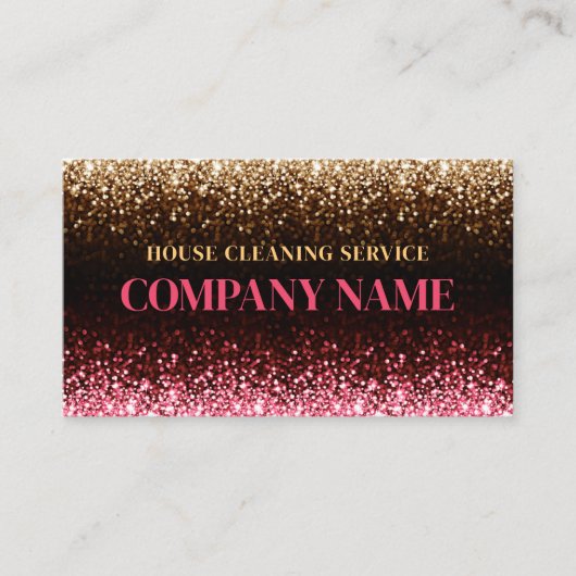 Home & kantoor schoonmaakservice roze gouden glitt visitekaartje (Voorkant)