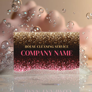 Home & kantoor schoonmaakservice roze gouden glitt visitekaartje