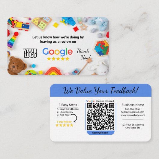 Home Kinderopvang Google Review Sjabloon met QR - Visitekaartje (Voorkant / Achterkant)