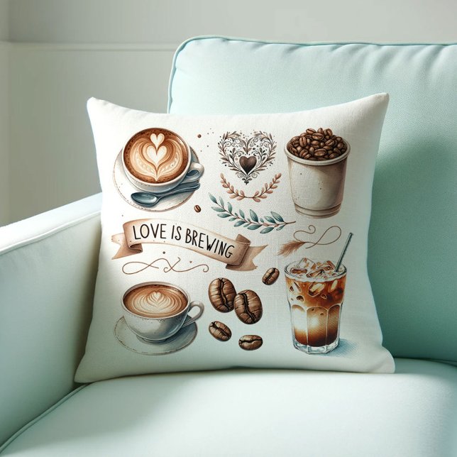 Home Koffiebar Sierkussennen Kussen (Coffee lover gift ideas love is brewing throw pillow by Do Tell A Belle)