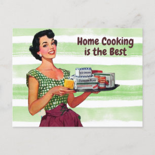 Home Koken is de beste Retro huisvrouw met eten Briefkaart