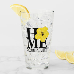 HoME koraal Geel Hibiscus Glas