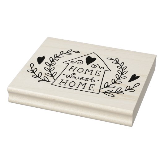 Home lief huis doodle huis met hart en bladeren rubberstempel (Stempel)