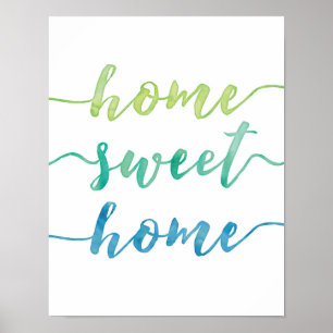 Home lief huis groen en blauw poster print