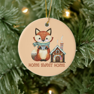 Home lief huis Schattige vos met kopje koffie Keramisch Ornament