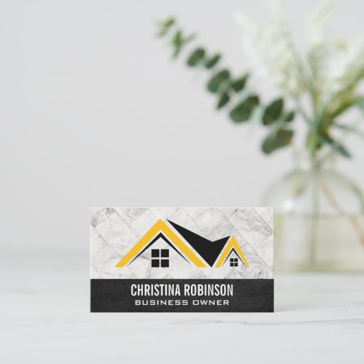 Home Logo | Witte Marmeren Tegels | Leer Visitekaartje (Staand voorkant)