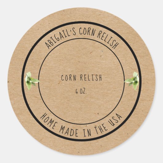 Home Made Corn Relish Foliage Custom Ronde Sticker (Voorkant)
