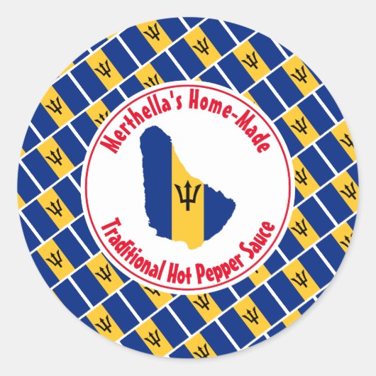 Home Made HOT PEPPER SAUCE Barbados Vlag Ronde Sticker (Voorkant)