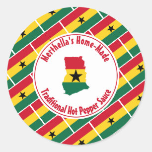 Home Made HOT PEPPER SAUCE Ghana Vlag Ronde Sticker