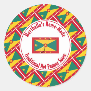 Home Made HOT PEPPER SAUCE Grenada Vlag Ronde Sticker