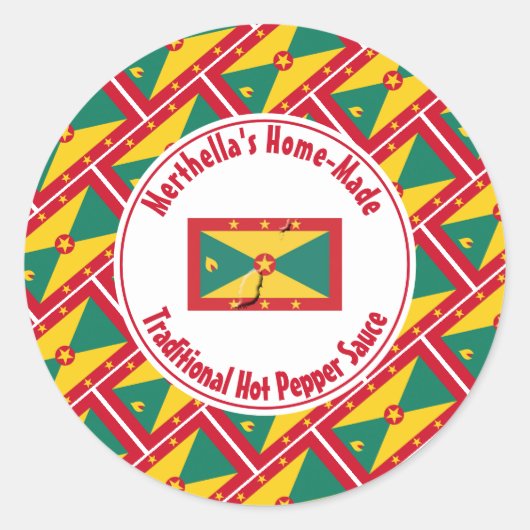 Home Made HOT PEPPER SAUCE Grenada Vlag Ronde Sticker (Voorkant)