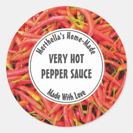 Home Made HOT PEPPER SAUCE Red Chili Ronde Sticker (Voorkant)