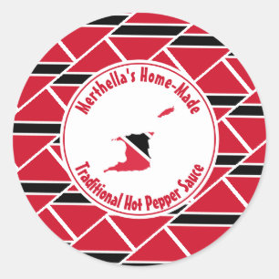 Home Made HOT PEPPER SAUCE Trinidad Tobago Vlag Ronde Sticker