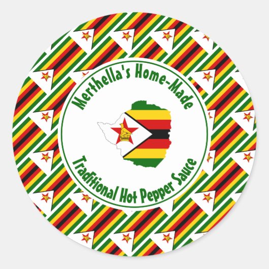 Home Made HOT PEPPER SAUCE Zimbabwe Vlag Ronde Sticker (Voorkant)