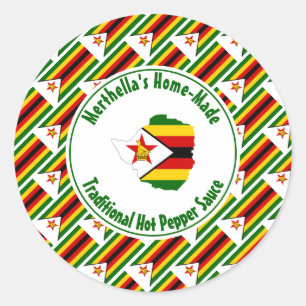 Home Made HOT PEPPER SAUCE Zimbabwe Vlag Ronde Sticker