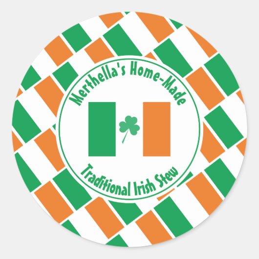 Home Made IERS STOOFPOT Ierland Vlag Shamrock Ronde Sticker (Voorkant)