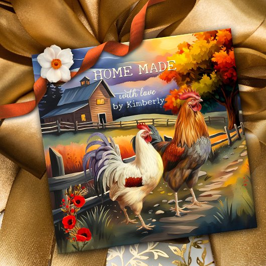 Home Made Rooster Boerderij Art Bedankjes Labels
