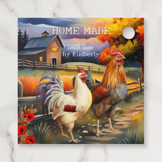 Home Made Rooster Boerderij Art Bedankjes Labels (Achterkant)