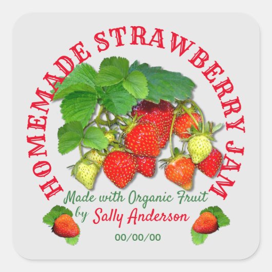 Home Made Strawberry Jam-label Vierkante Sticker (Voorkant)