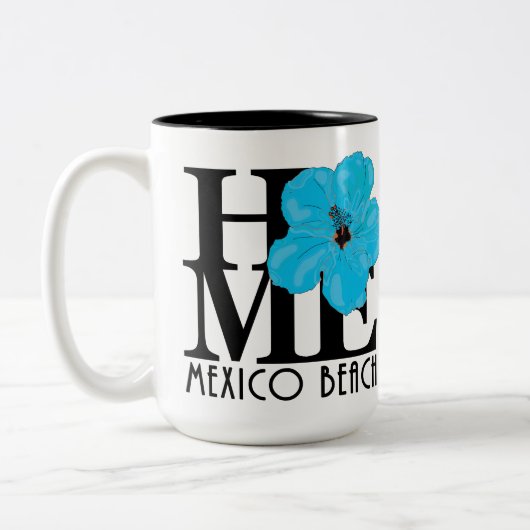 HOME Mexico Beach Florida Blue Hibiscus 15oz Tweekleurige Koffiemok (Links)