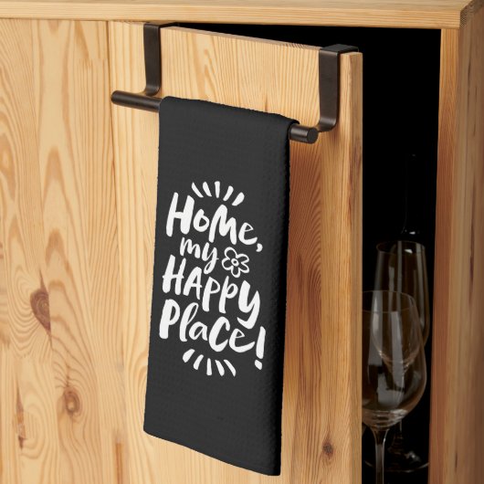 HOME mijn gelukkige plek! Lettering Elegant Black Theedoek (Derde Gevouwen)