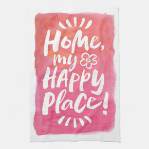 HOME mijn gelukkige plek! Waterverf Roze Motto Theedoek