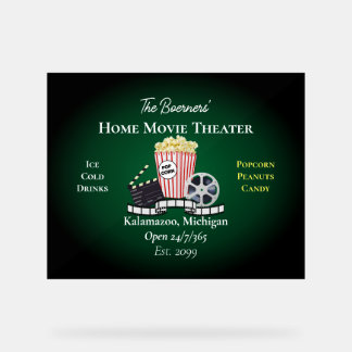 Home Movie Theater Popcorn Film Green Acrylic Sign Acryl Bord