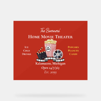 Home Movie Theater Popcorn Film Reel Acrylic Sign Acryl Bord