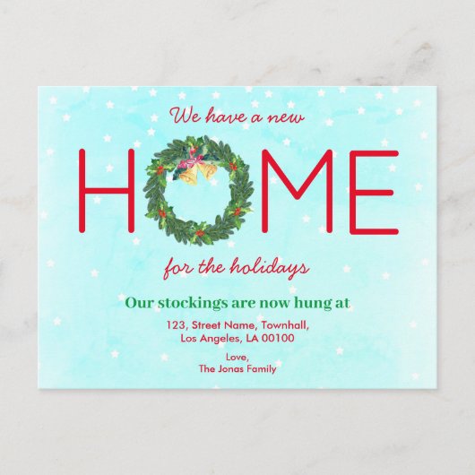 Home Moving Christmas Vakantie Blauwe Winter Aankondigingskaart (Voorkant)