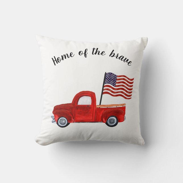 Home of Brave American Flag Red Truck Patriotic Kussen (Voorkant)