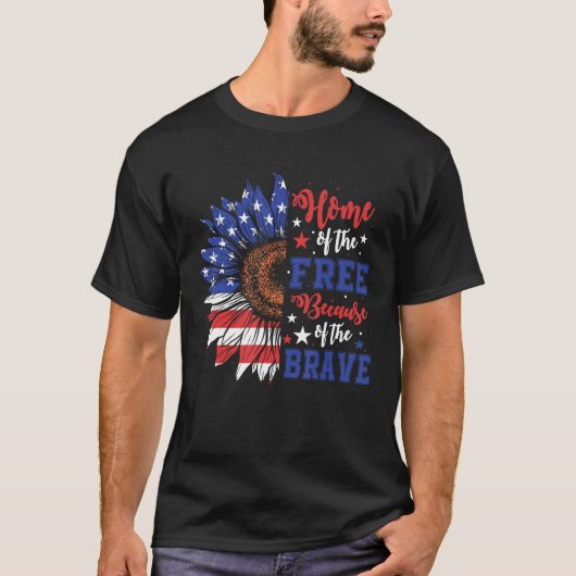 Home of the Free vanwege de dappere USA vlag zon T-shirt (Voorkant)