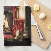 Home Open haard Pine Boughs Rode Bogen Theedoek (Quarter Fold)