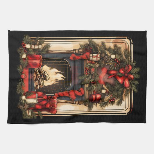 Home Open haard Pine Boughs Rode Bogen Theedoek (Horizontaal)