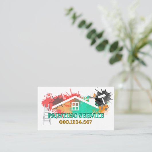 Home Paint Splatter Ladder Brush Visitekaartje (Staand voorkant)