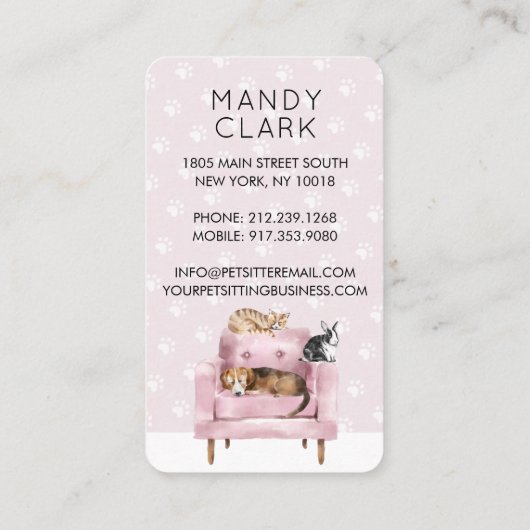 Home Pet Sitting | Hond- en kattenslapen op roze s Visitekaartje (Achterkant)