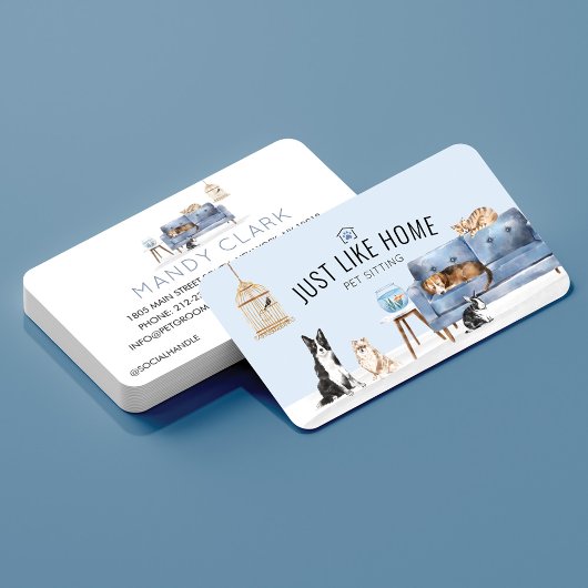 Home Pet Sitting Waterverf Cozy Home Blue Couch Visitekaartje