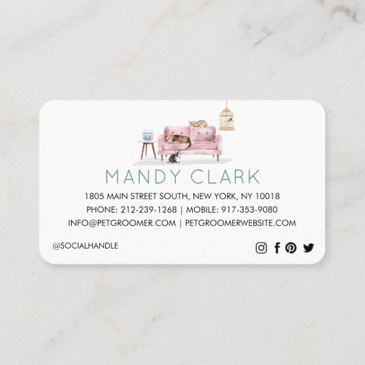 Home Pet Sitting Waterverf Cozy Home Pink Couche Visitekaartje (Achterkant)