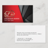 Home-pictogram van makelaar | Rood zwart gelaagd Visitekaartje (Voorkant / Achterkant)