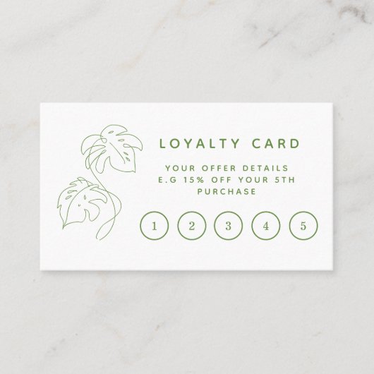 Home plant shop, moderne, groene trouwe kaart. klantenkaartje (Voorkant)