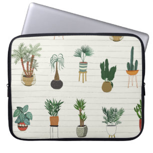 Home Planten: Hand getrokken naadloos interieur Laptop Sleeve