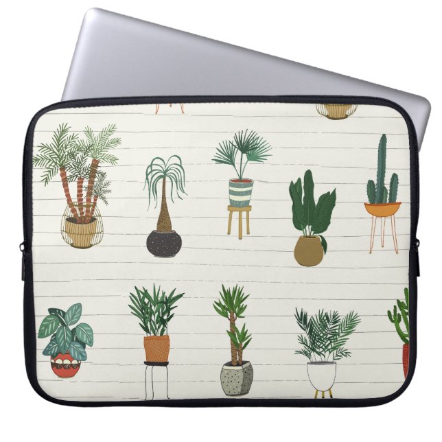 Home Planten: Hand getrokken naadloos interieur Laptop Sleeve (Voorkant)