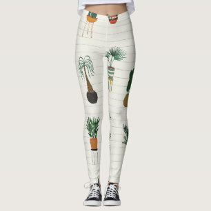 Home Planten: Hand getrokken naadloos interieur Leggings