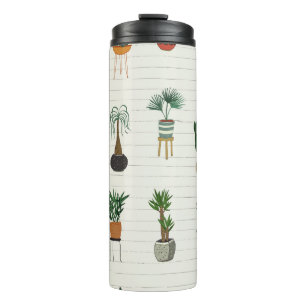 Home Planten: Hand getrokken naadloos interieur Thermosbeker