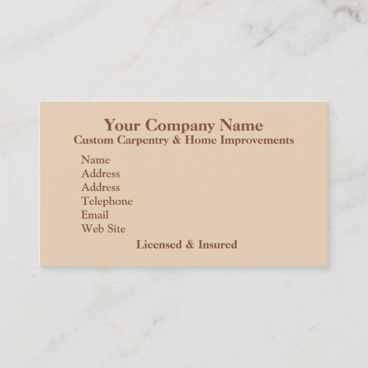 Home Remodeling/Carpentry Visitekaartje (Achterkant)