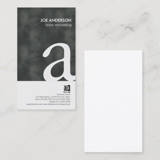 Home Remodelling Grunge Bold Monogram BusinessCard Visitekaartje (Voorkant / Achterkant)
